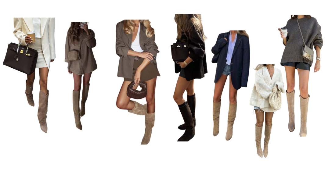fall suede outfits – knee-high suede boots with blazer and shorts