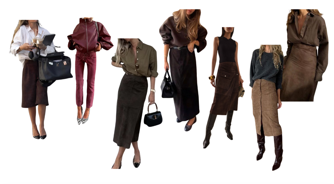 fall suede outfits – suede pencil skirt with black knit and boots