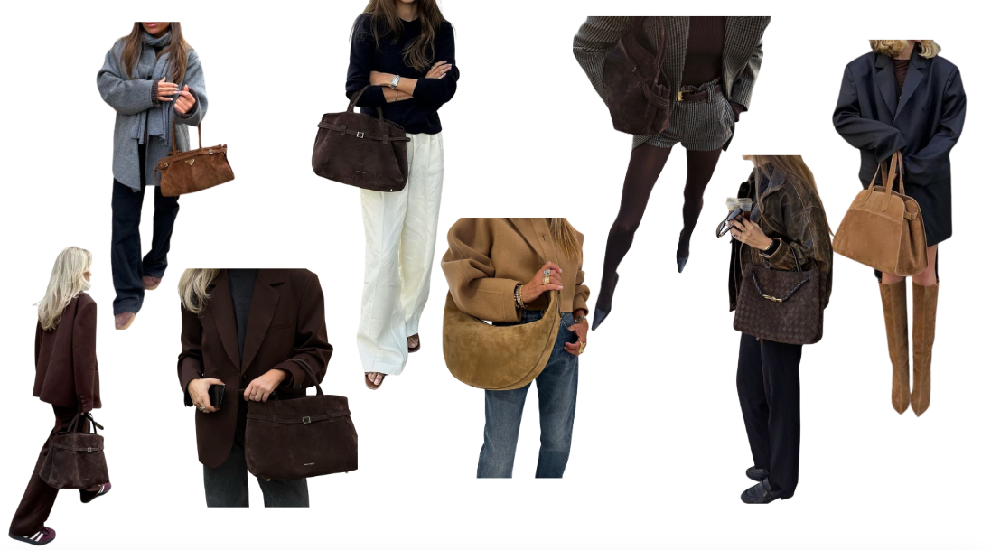 fall suede outfits – camel suede hobo bag with navy blazer