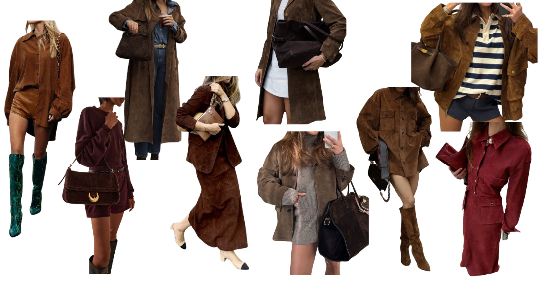 fall suede outfits – monochrome camel suede set with top-handle bag